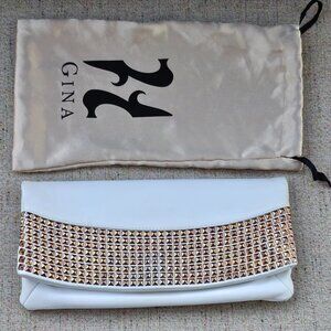 GINA Clutch Fold Purse Bag White Leather Gold Tone Stud Handbag Made in Italy